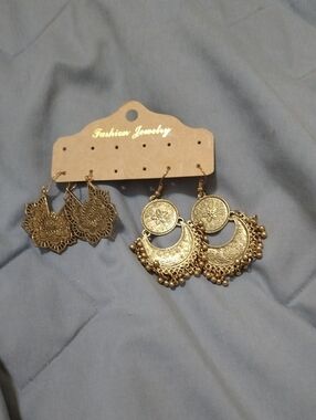 Fashion Jewelry Antique Gold Filigree Chandbali Earrings Set